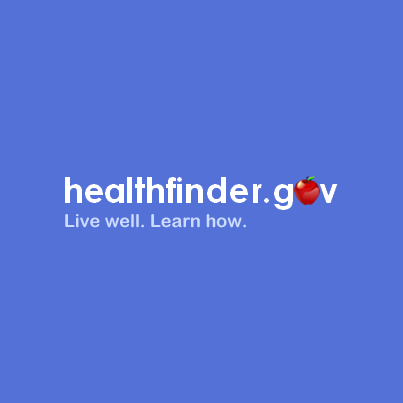Healthfinder.gov logo on blue background