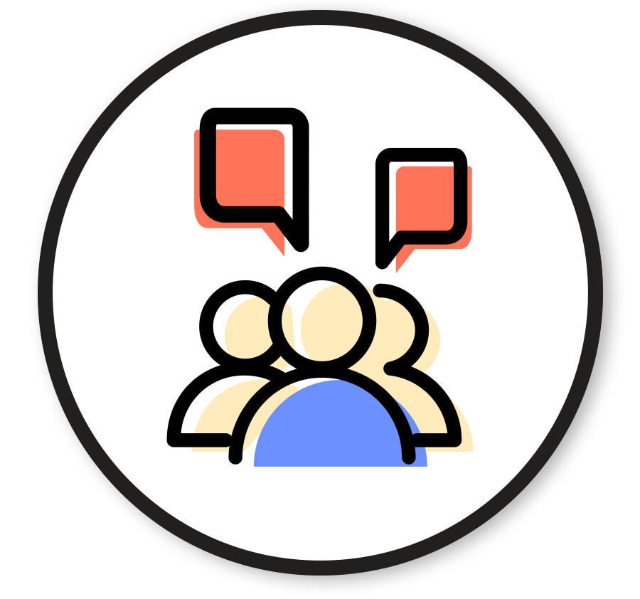 Icon of people with chat bubbles above them